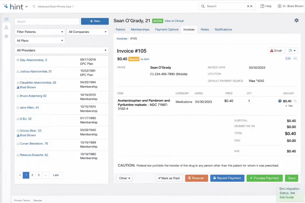 Hint Health EMR Software & billing and invoicing software