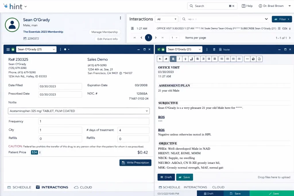 Hint health EMR Software & Direct Primary Care clinics dashboard