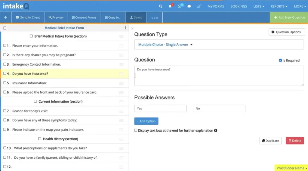 intakeQ Practice Management Software -online medical intake form