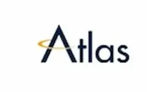 Atlas logo: dark blue wordmark with an orange orbit ring around the A.--