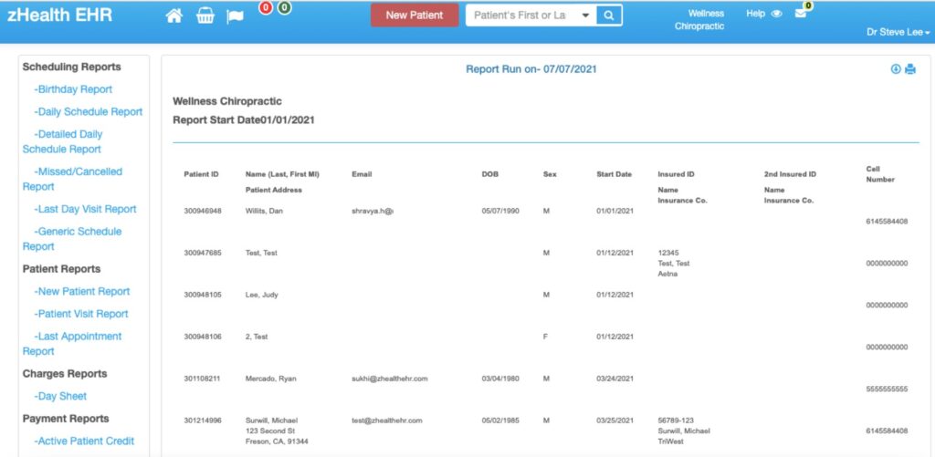 zHealth EHR & Practice Management Software Scheduling Reports