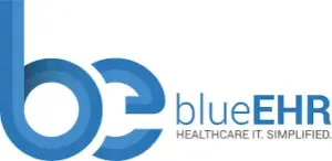 blueEHR logo with a stylized blue circular 'be' icon and the text blueEHR, Healthcare IT. Simplified.