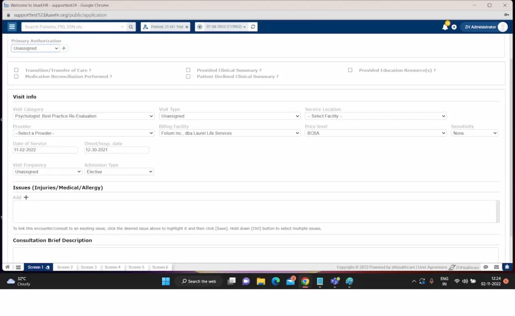 blueEHR-Practice-Management-EMR-Software-Create-encounter-screen-demo