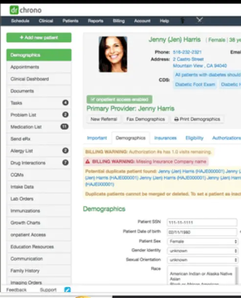 drchrono practice management software demo screenshot.