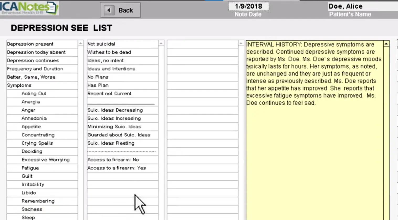 ICANotes Mental and Behavioral Health EMR Software Demo Screenshot