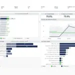 Lab dashboard showing provider visit volume, trend line chart, and diagnosis bars for multiple labs; includes percentage stats at top right and a left-side navigation menu.