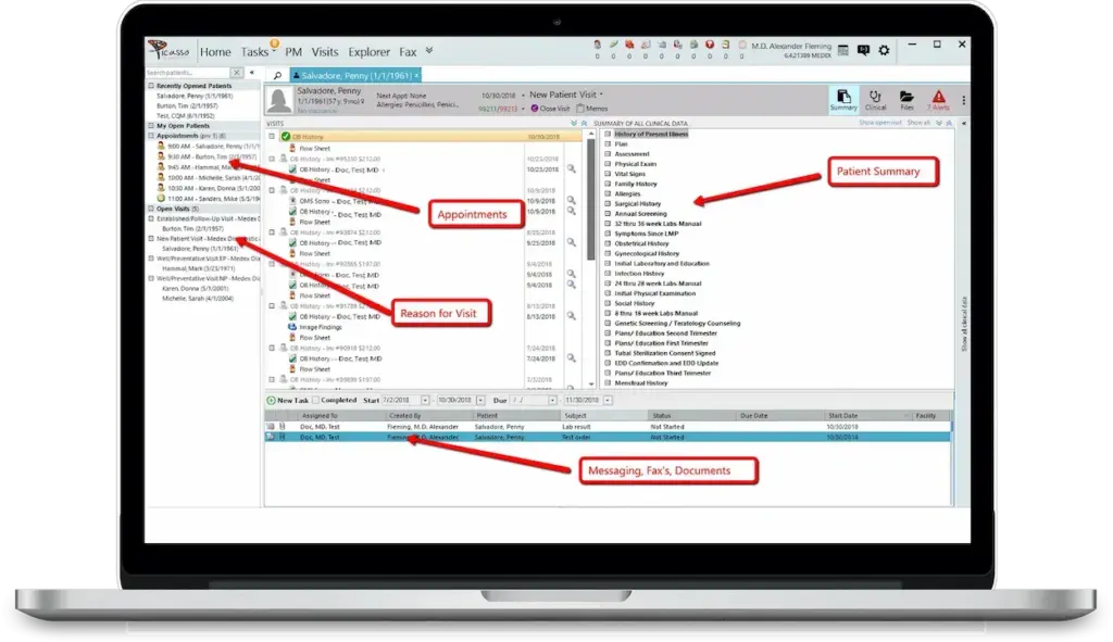 Picasso EMR software and Practice Management (PM) software demo screenshot