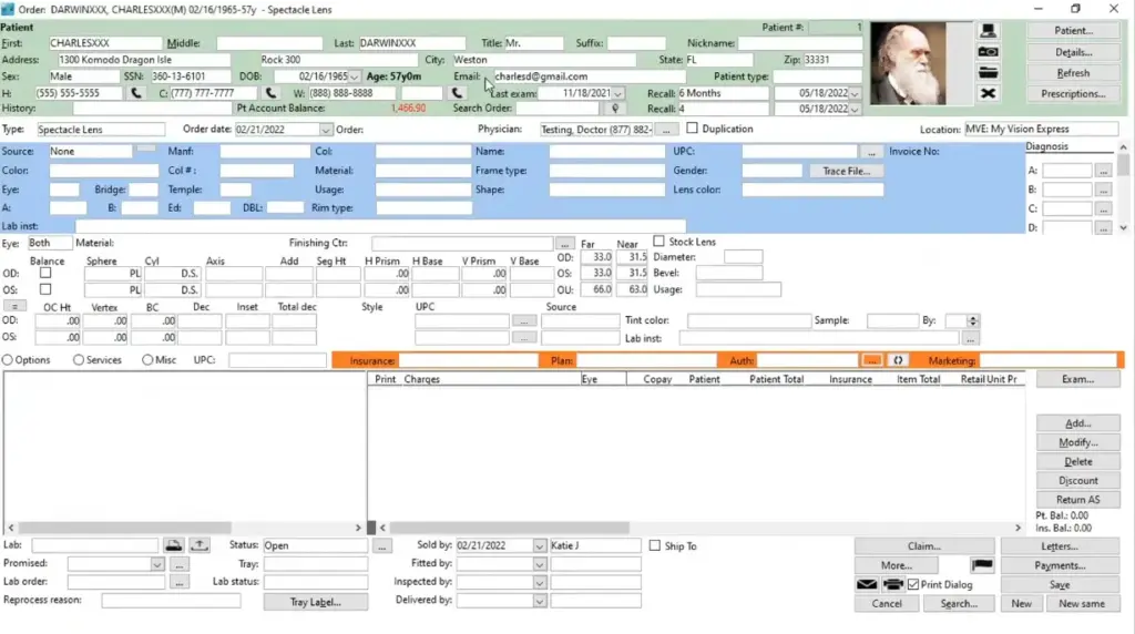 Sightview EMR Software - Demo ScreenShot.